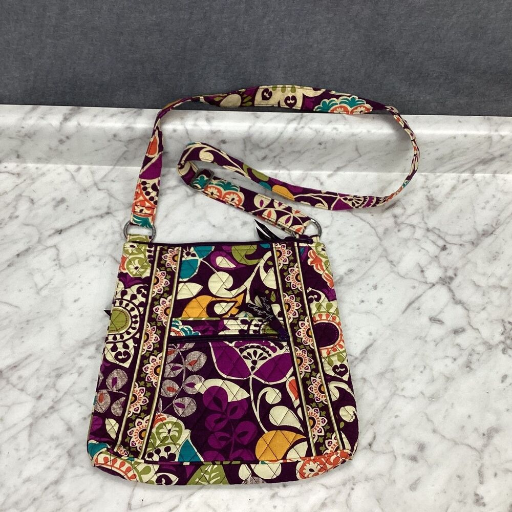 Vera Bradley Quilted Crossbody Bag Purse Plum Crazy Pattern with Matching ID